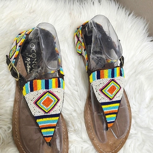 Coconuts by Matisse Diego Di Lucca Leather Boho Beaded Strappy Flat Sandals🌴 - Picture 3 of 7